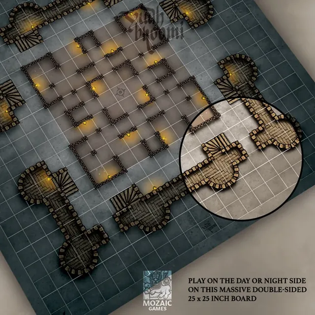The double-sided fort board on its night side, with the words 'Play on the day or night side'