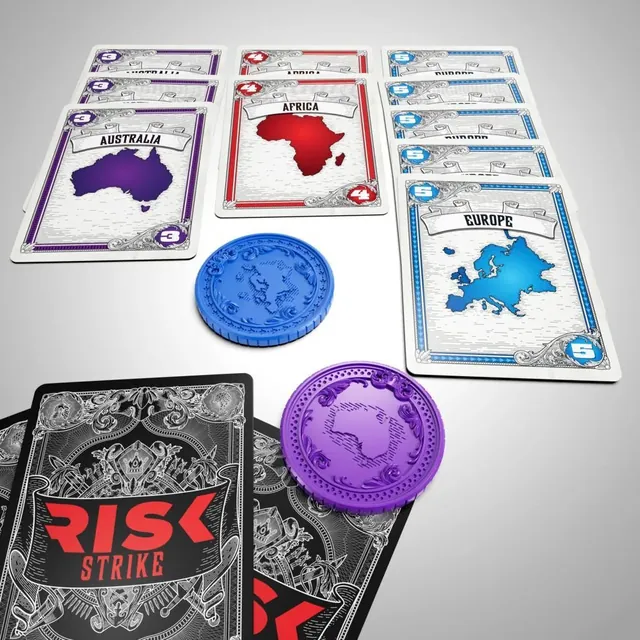 Australia, Africa and Europe cards with blue and purple domination coins