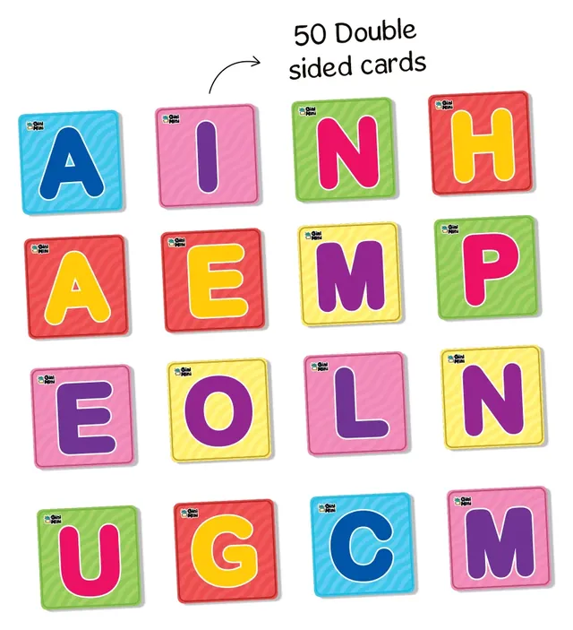 Double-sided letter tiles in bright colours