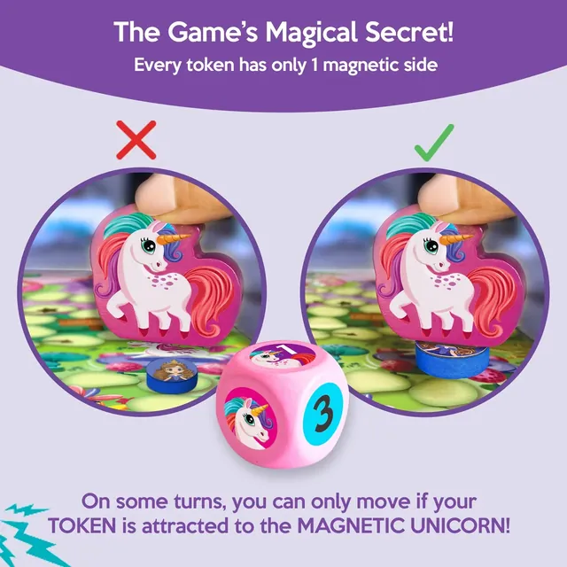 The magic secret: each token has one magnetic side, and on some turns you move only if your token is drawn to the unicorn