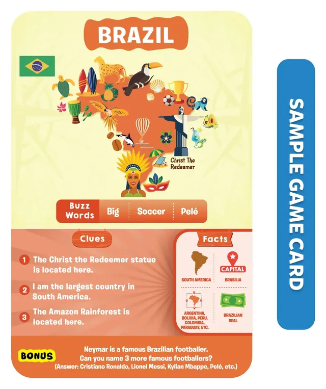 The Brazil game card: Christ the Redeemer, buzzwords, three clues, facts and a bonus question about Brazilian footballers