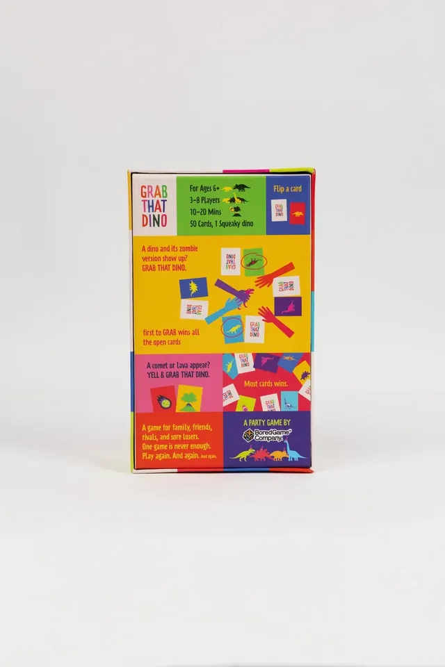 The box back: flip a card, grab when a dino and its zombie version show up, most cards wins