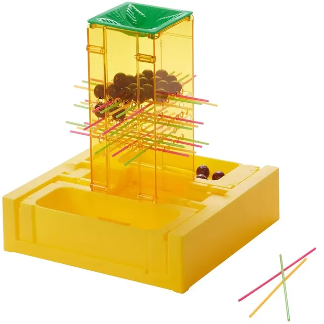 Travel Tumblin' Monkeys set up: the orange tree full of sticks with the monkeys resting on top, in its base