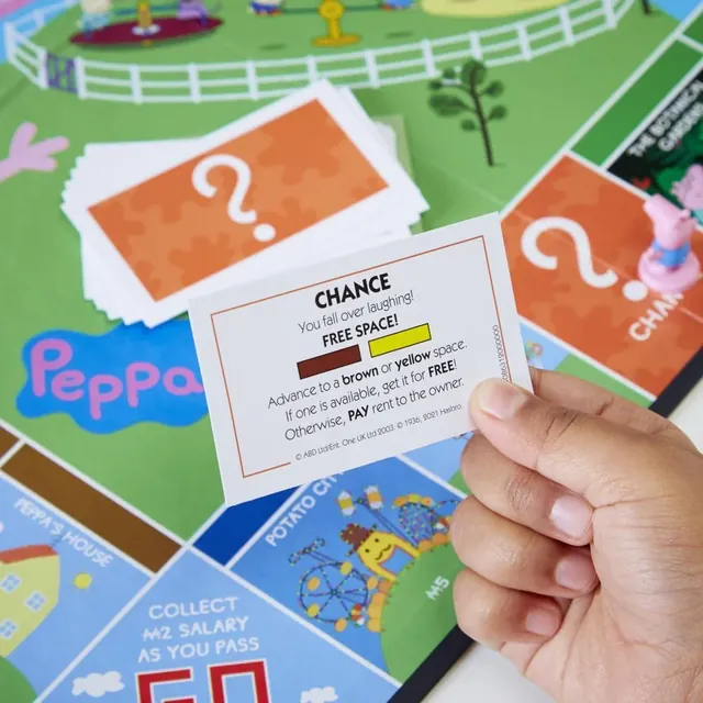 A hand holding a Chance card over the board