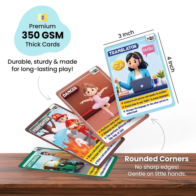 Helper cards such as a dancer, a translator and a firefighter, with rounded corners