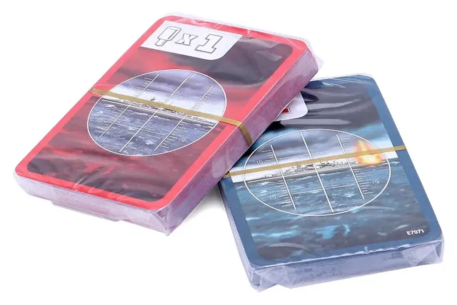 The red and blue decks, each held with a rubber band