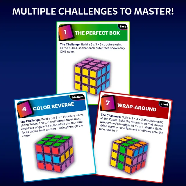 Three challenge cards: The Perfect Box, Color Reverse and Wrap-Around