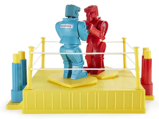 The ring from the front, with both robots face to face and the controllers on either side