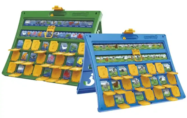 The green and blue frames with animal sheets and yellow flip-down doors