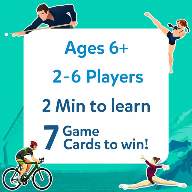 Panel reading ages 6+, 2-6 players, 2 minutes to learn and 7 game cards to win