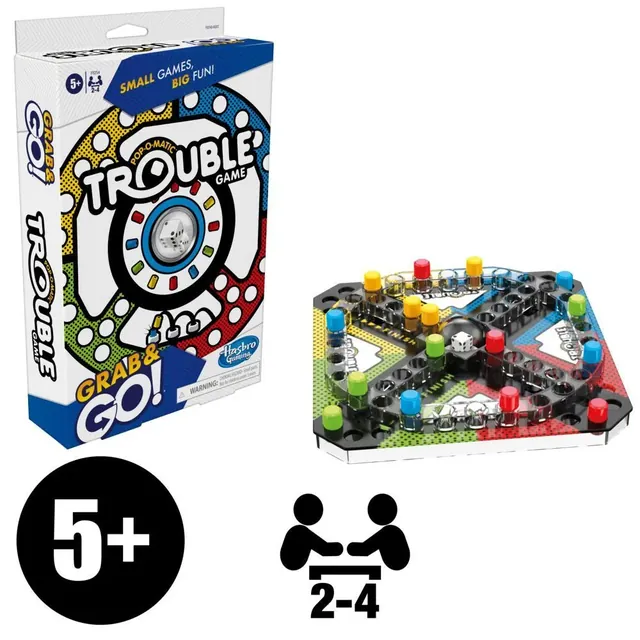 The box beside the travel board, with Hasbro's 5+ and 2 to 4 players marks