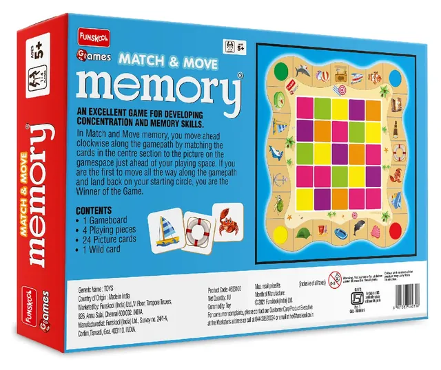 Back of the Match & Move box with the rules, the contents and a picture of the board