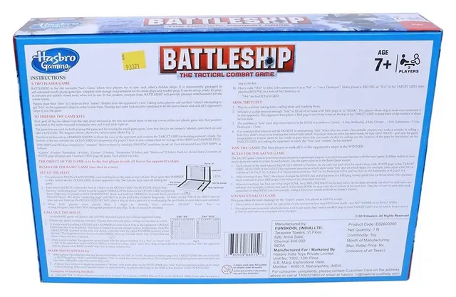 The back of the Battleship box with the rules printed on it