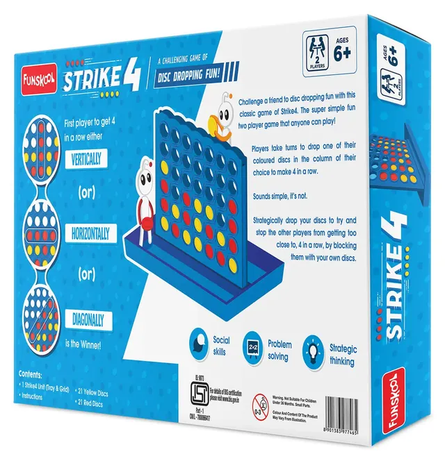 Back of the Strike 4 box, showing four-in-a-row lines across, up and down, and diagonally