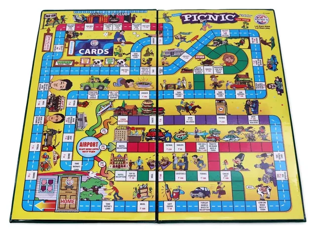 The open Picnic board with squares such as the airport and a puncture