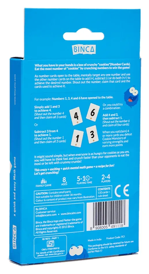 The Fletter Crunch box back with a worked example using the numbers 1, 3, 4 and 6