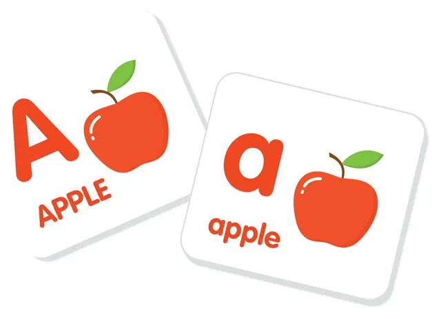 Two cards: a capital A with an apple and a small a with an apple