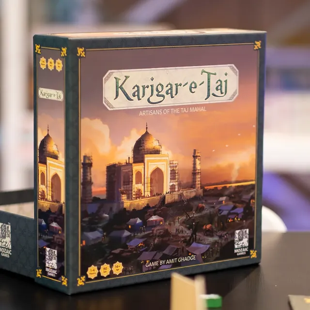 The Karigar-e-Taj box standing on a table