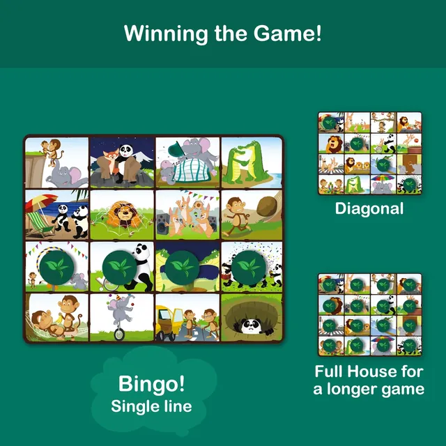 Ways to win: a single line, a diagonal, or a full house for a longer game