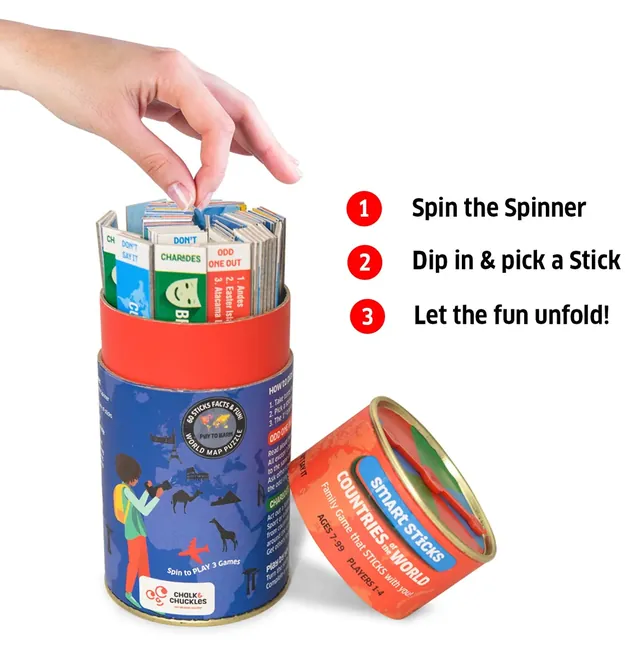 How to play: spin the spinner, dip in and pick a stick, and let the fun unfold