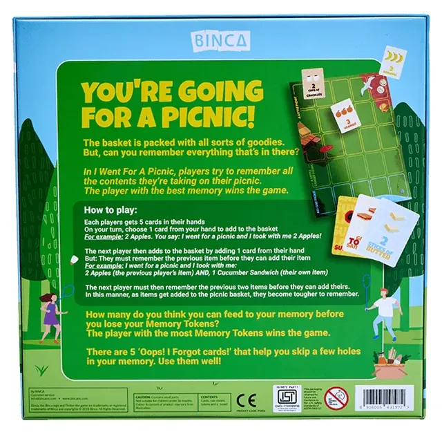 The I Went for a Picnic box back with the rules and a worked example of the growing list