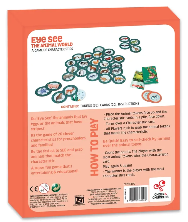 The box back: contents, how to play, a choking-hazard warning and the line 'Made in India'