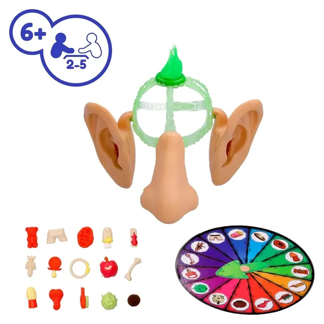 The headband with a giant nose and two giant ears, the spinning wheel and the 15 gross objects