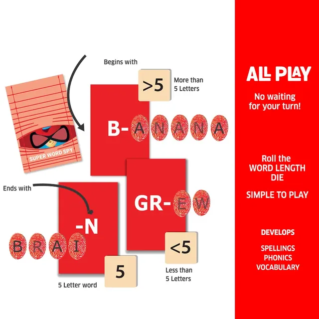 All-play missions: words that begin or end with given letters, with fewer than, exactly or more than five letters
