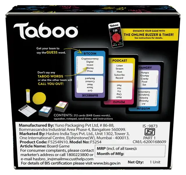 The back of the Classic Taboo box