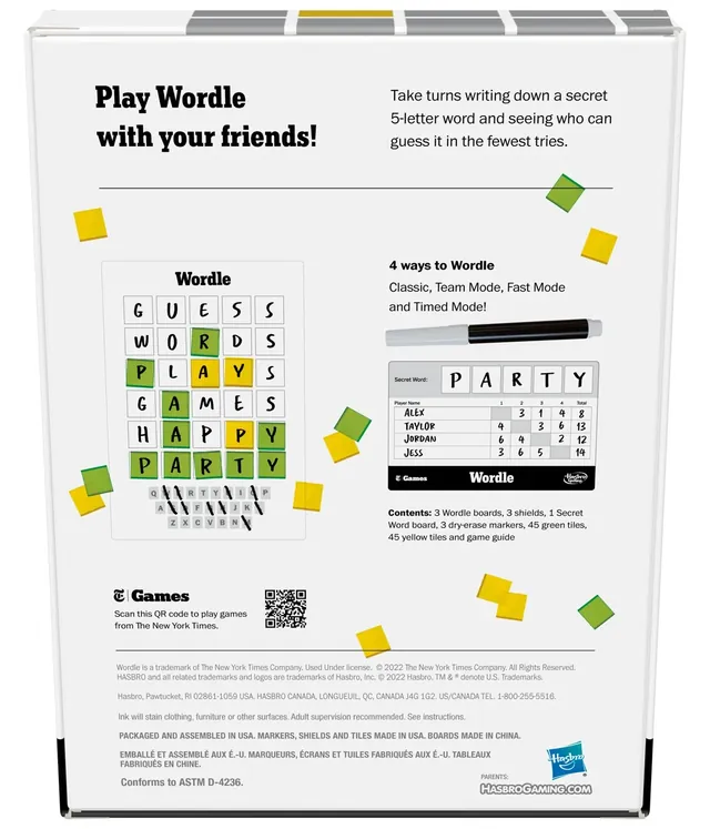 The back of the Wordle: The Party Game box, explaining how to play