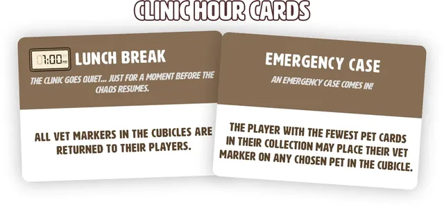 Two Clinic Hour cards: Lunch Break and Emergency Case