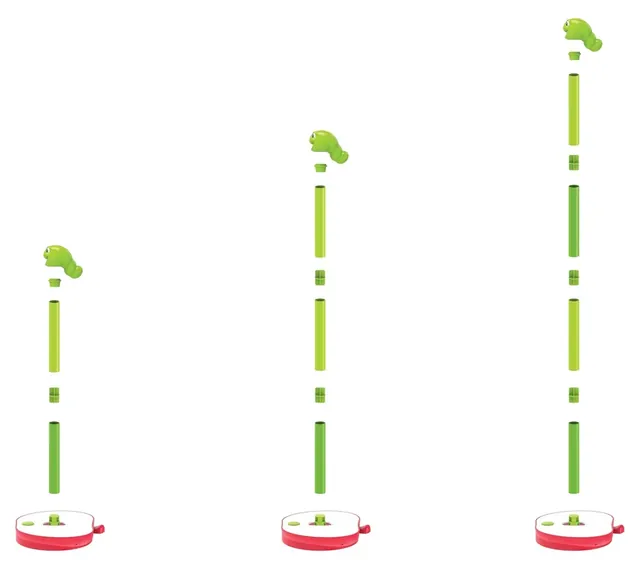 The worm at three heights: short, medium and tall with all four tubes