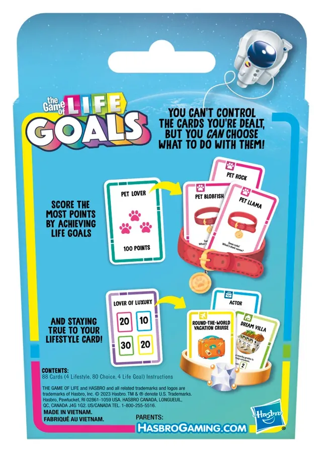 The back of The Game of Life Goals box, explaining how to score with Life Goals and Lifestyle cards