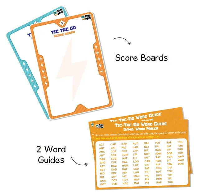 The two wipe-clean scoreboards and the word guides of three-letter words