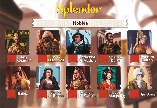 The ten noble tiles, each with a portrait of a historical figure