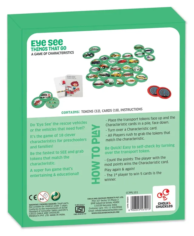 The box back: contents, how to play, a choking-hazard warning and the line 'Made in India'