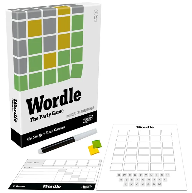The box with a Wordle board, a dry-erase marker, a Secret Word board and a score sheet