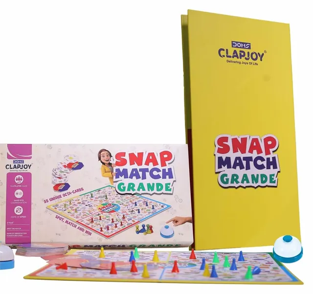 The box standing beside its yellow insert, with the board, pawns and bell in front